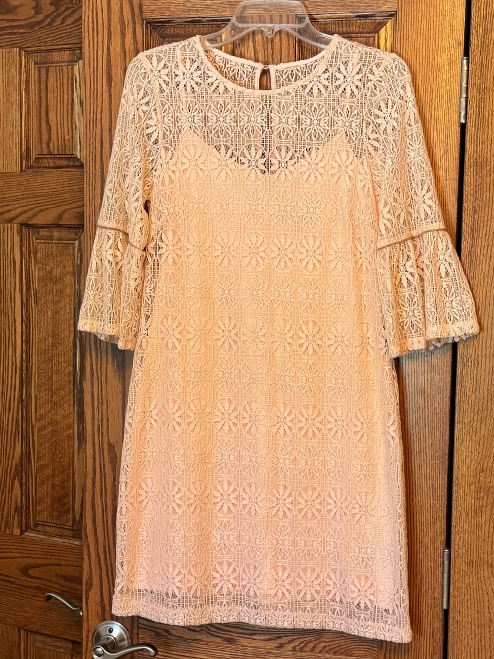 Jessica Simpson Peach Lace Bell-Sleeve Mini Dress